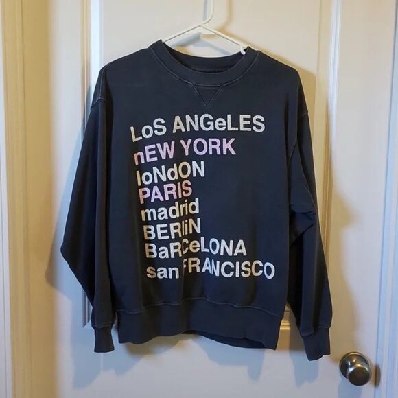 Anine Bing City Love Sweatshirt XS Lucy Hale Charcoal Black Gray Cotton Off Duty - Picture 13 of 14